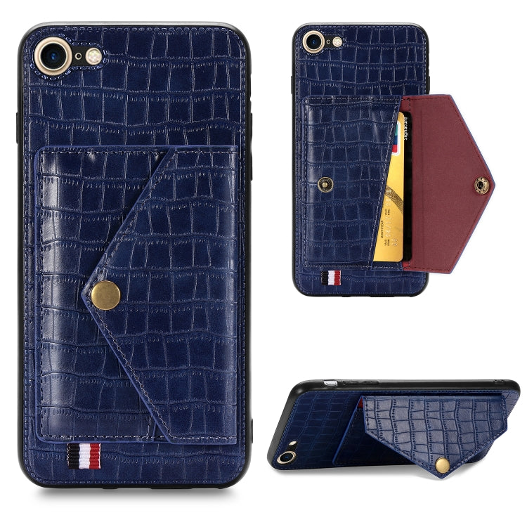 For iPhone SE 2022 / SE 2020 Crocodile Pattern PU+TPU+PVC Shatter-resistant Mobile Phone Case with Magnetic Invisible Holder & Holder & Card Slots