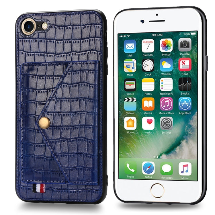 For iPhone SE 2022 / SE 2020 Crocodile Pattern PU+TPU+PVC Shatter-resistant Mobile Phone Case with Magnetic Invisible Holder & Holder & Card Slots