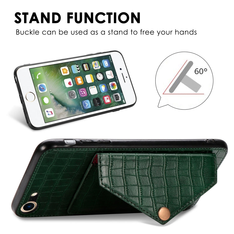 For iPhone SE 2022 / SE 2020 Crocodile Pattern PU+TPU+PVC Shatter-resistant Mobile Phone Case with Magnetic Invisible Holder & Holder & Card Slots