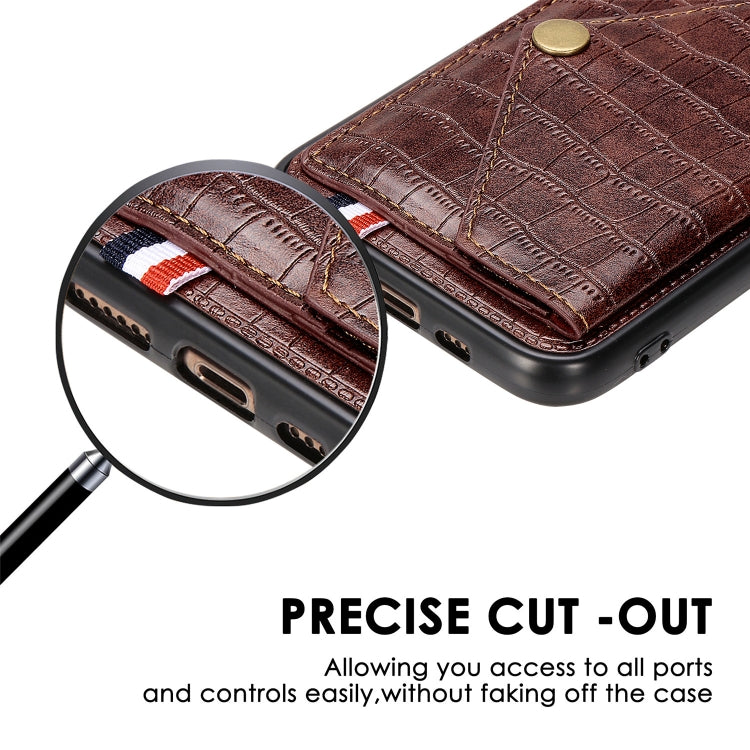 For iPhone SE 2022 / SE 2020 Crocodile Pattern PU+TPU+PVC Shatter-resistant Mobile Phone Case with Magnetic Invisible Holder & Holder & Card Slots