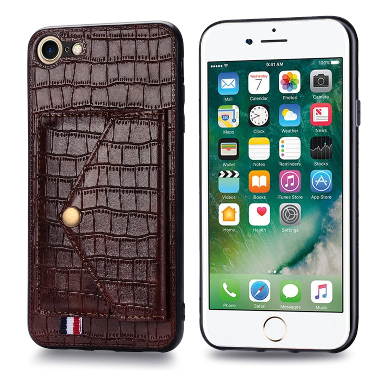 For iPhone SE 2022 / SE 2020 Crocodile Pattern PU+TPU+PVC Shatter-resistant Mobile Phone Case with Magnetic Invisible Holder & Holder & Card Slots