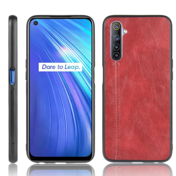 For Oppo Realme 6 Shockproof Sewing Cow Pattern Skin PC + PU + TPU Case