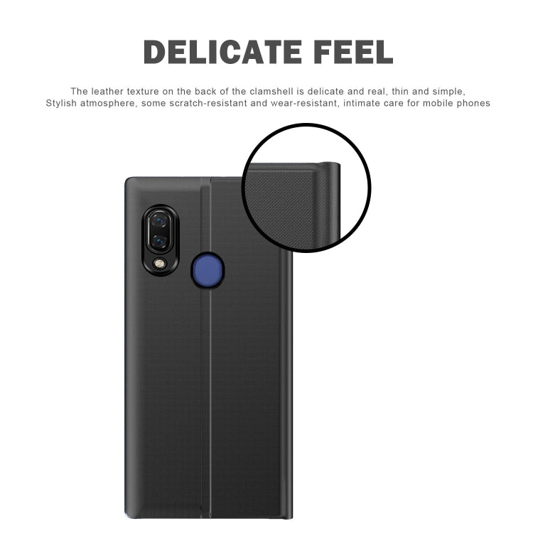 For Galaxy A20 / A30 Side Display Magnetic Horizontal Flip Plain Texture Cloth + PC Case with Holder & Sleep / Wake-up Function