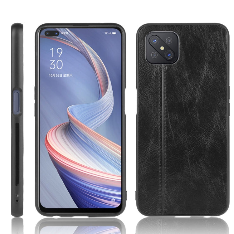 For Oppo A92s Shockproof Sewing Cow Pattern Skin PC + PU + TPU Case