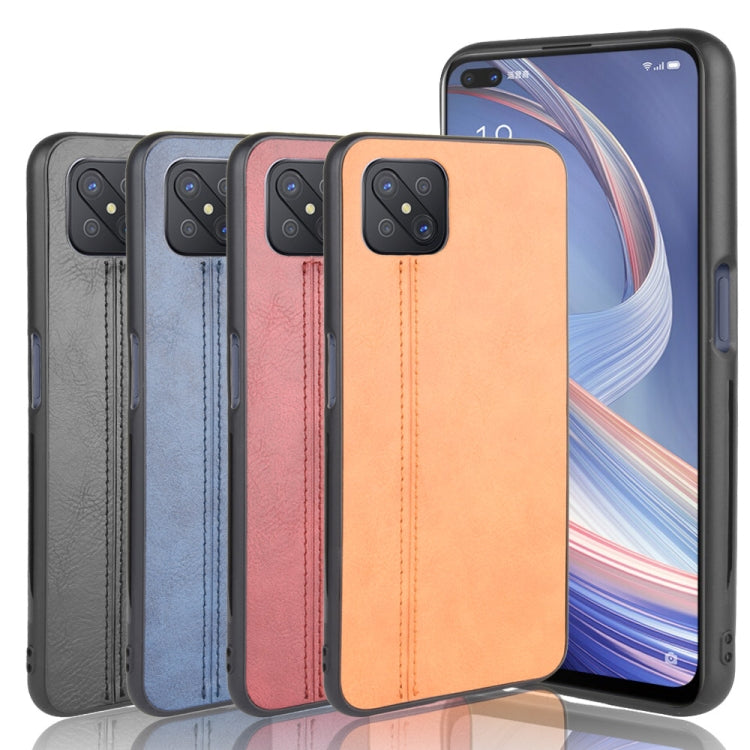 For Oppo A92s Shockproof Sewing Cow Pattern Skin PC + PU + TPU Case
