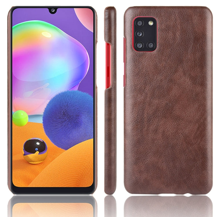 For Galaxy A31 Shockproof Litchi Texture PC + PU Case