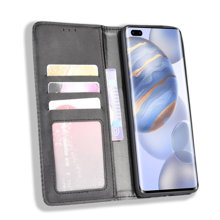 For Huawe Honor 30 Pro Magnetic Buckle Retro Crazy Horse Texture Horizontal Flip Leather Case  , with Holder & Card Slots & Photo Frame