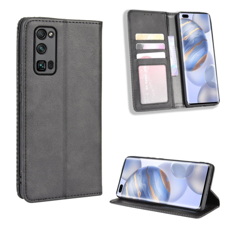 For Huawe Honor 30 Pro Magnetic Buckle Retro Crazy Horse Texture Horizontal Flip Leather Case  , with Holder & Card Slots & Photo Frame