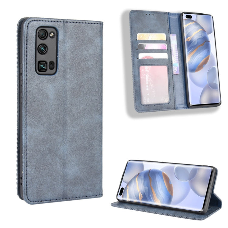 For Huawe Honor 30 Pro Magnetic Buckle Retro Crazy Horse Texture Horizontal Flip Leather Case  , with Holder & Card Slots & Photo Frame