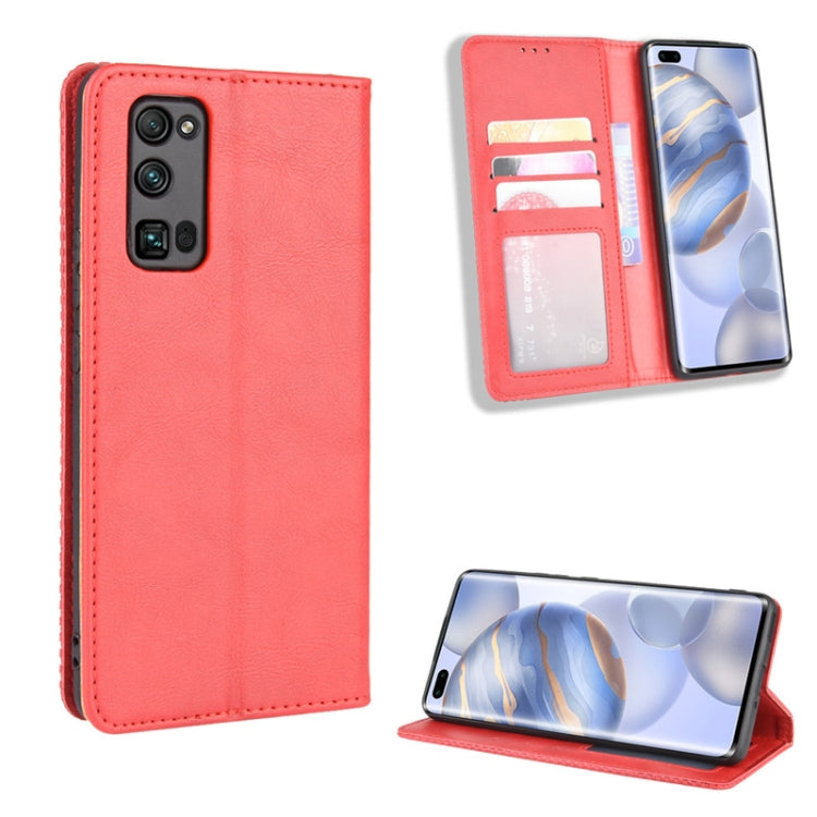 For Huawe Honor 30 Pro Magnetic Buckle Retro Crazy Horse Texture Horizontal Flip Leather Case  , with Holder & Card Slots & Photo Frame