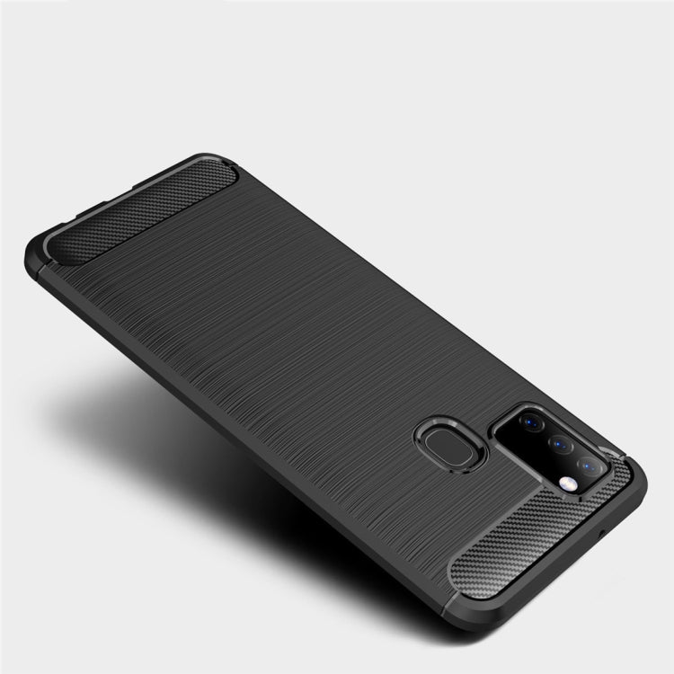 For Galaxy A21s Brushed Texture Carbon Fiber TPU Case
