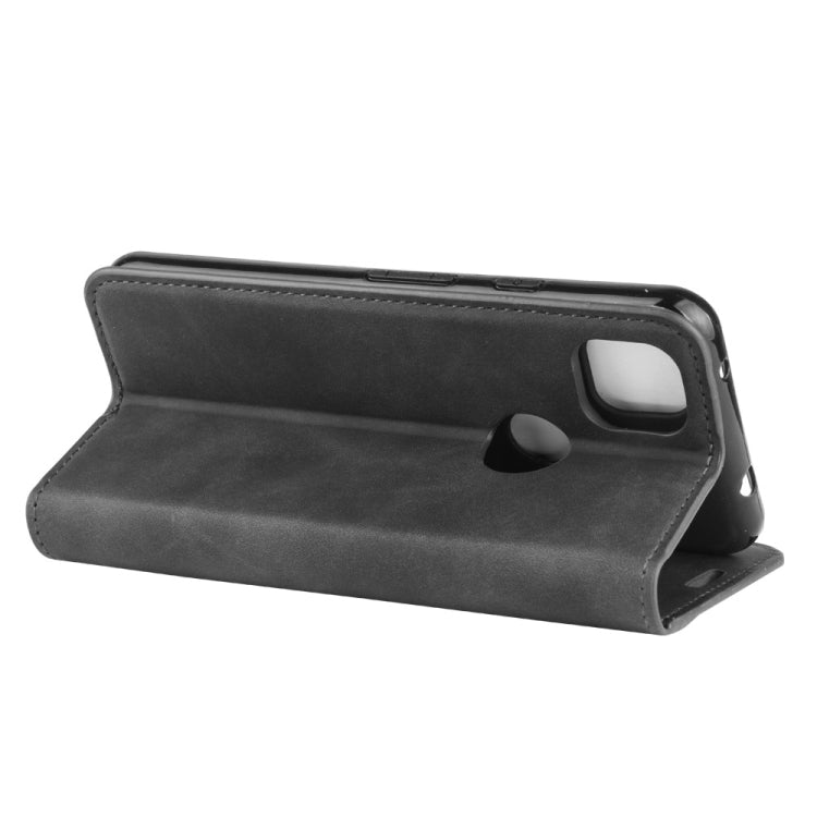 For Google Pixel 4a Retro-skin Business Magnetic Suction Leather Case with Holder & Card Slots & Wallet