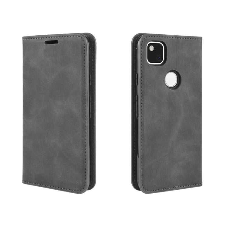 For Google Pixel 4a Retro-skin Business Magnetic Suction Leather Case with Holder & Card Slots & Wallet