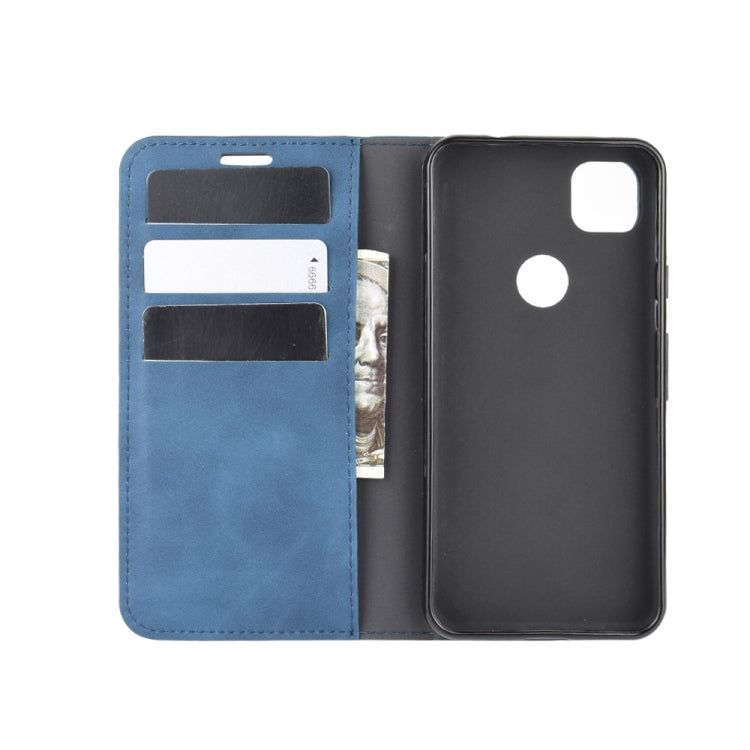 For Google Pixel 4a Retro-skin Business Magnetic Suction Leather Case with Holder & Card Slots & Wallet