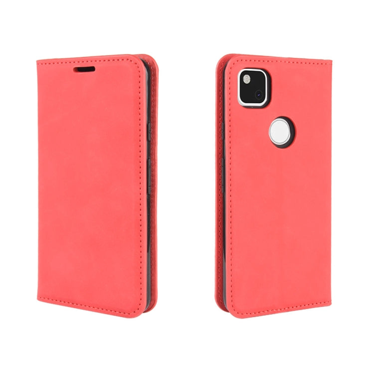 For Google Pixel 4a Retro-skin Business Magnetic Suction Leather Case with Holder & Card Slots & Wallet