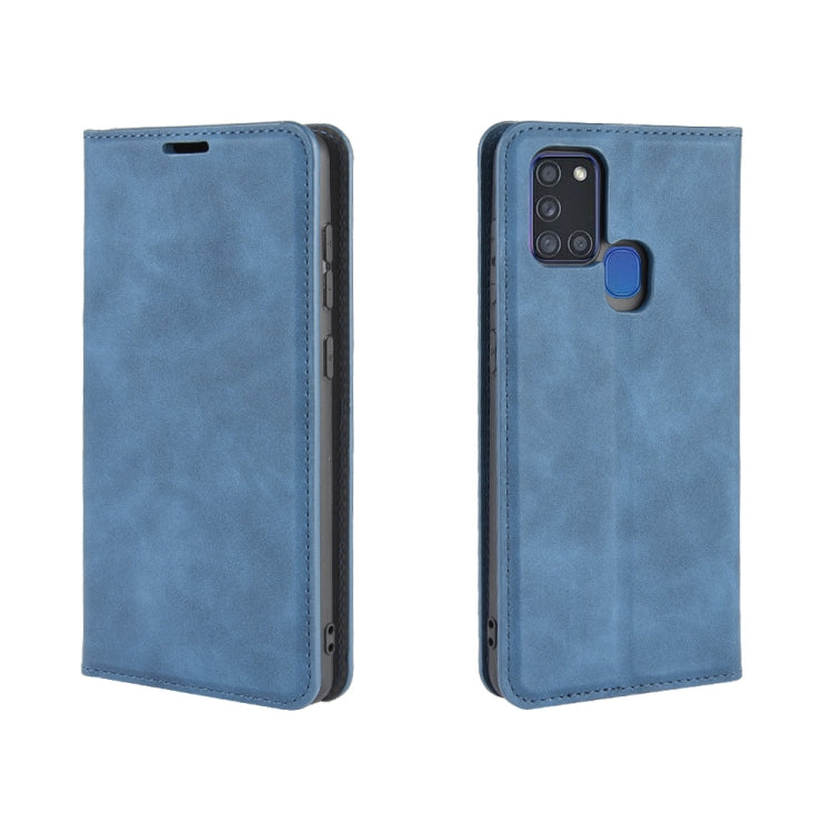 For Galaxy A21s Retro-skin Business Magnetic Suction Leather Case with Holder & Card Slots & Wallet