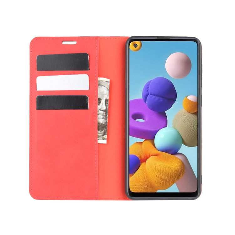 For Galaxy A21s Retro-skin Business Magnetic Suction Leather Case with Holder & Card Slots & Wallet