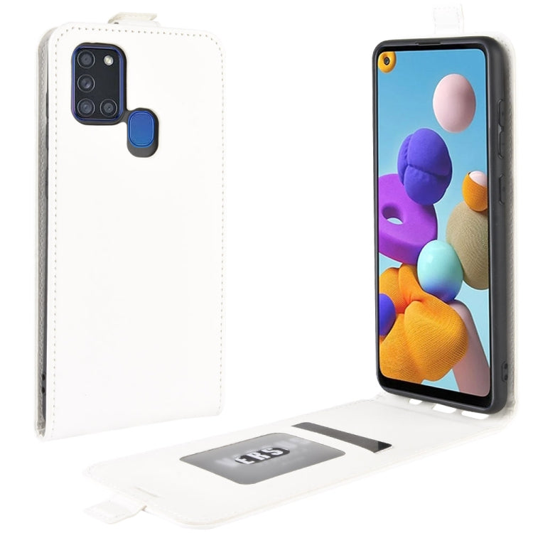 For Galaxy A21S R64 Texture Single Vertical Flip Leather Protective Case with Card Slots & Photo Frame
