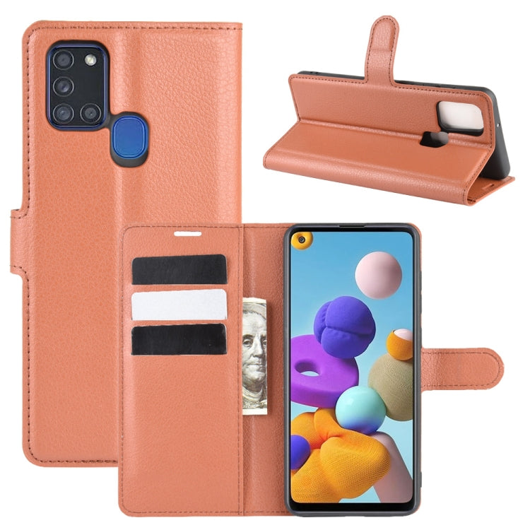 For Galaxy A21S Litchi Texture Horizontal Flip Protective Case with Holder & Card Slots & Wallet