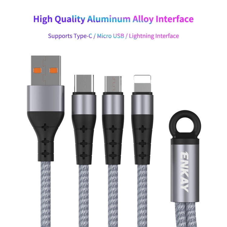 ENKAY ENK-CB400 3 in 1 2.4A USB to 8 Pin + Micro USB + USB-C / Type-C Mini Portable Cloth Texture Round Cable Charging Cable, Length: 14cm