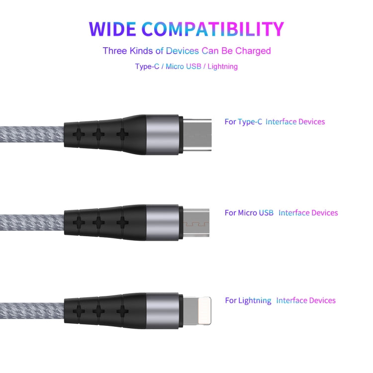 ENKAY ENK-CB400 3 in 1 2.4A USB to 8 Pin + Micro USB + USB-C / Type-C Mini Portable Cloth Texture Round Cable Charging Cable, Length: 14cm