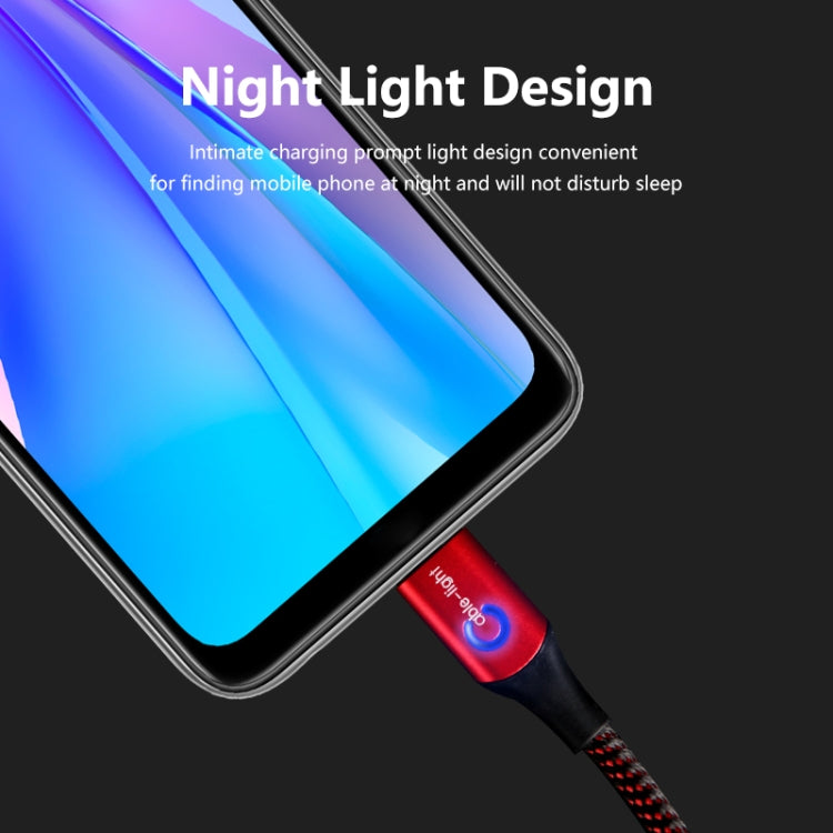 ENKAY ENK-CB104 2.4A USB to USB-C / Type-C Nylon Weaving Data Transfer Charging Cable with Intelligent Light, Length: 1m