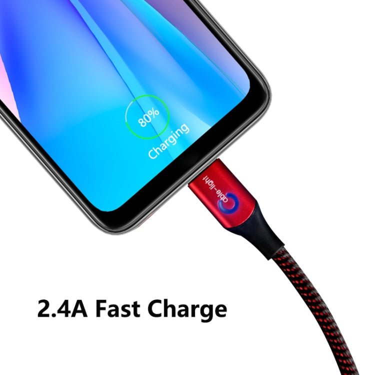 ENKAY ENK-CB104 2.4A USB to USB-C / Type-C Nylon Weaving Data Transfer Charging Cable with Intelligent Light, Length: 1m