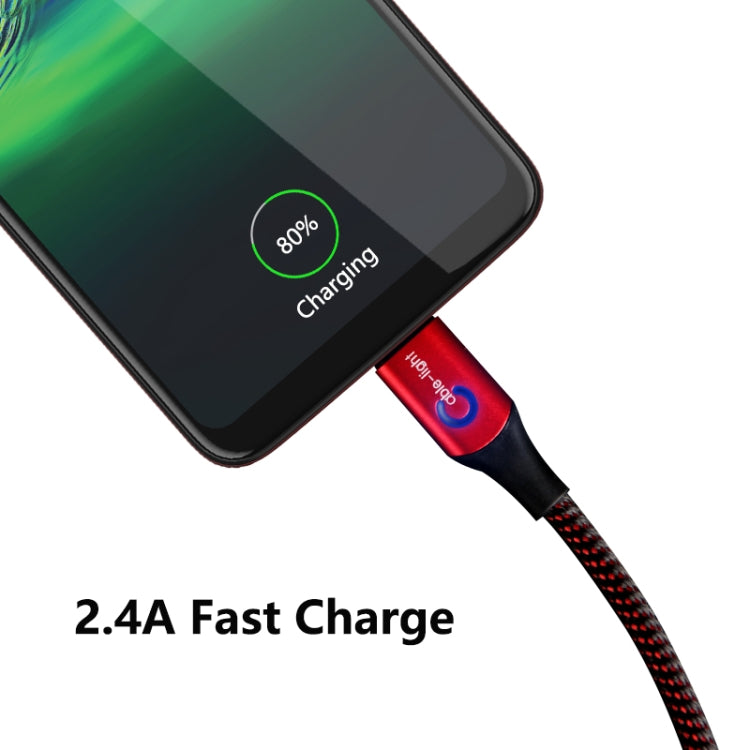 ENKAY ENK-CB304 2.4A USB to Micro USB Nylon Weaving Data Transfer Charging Cable with Intelligent Light, Length: 1m(Black)