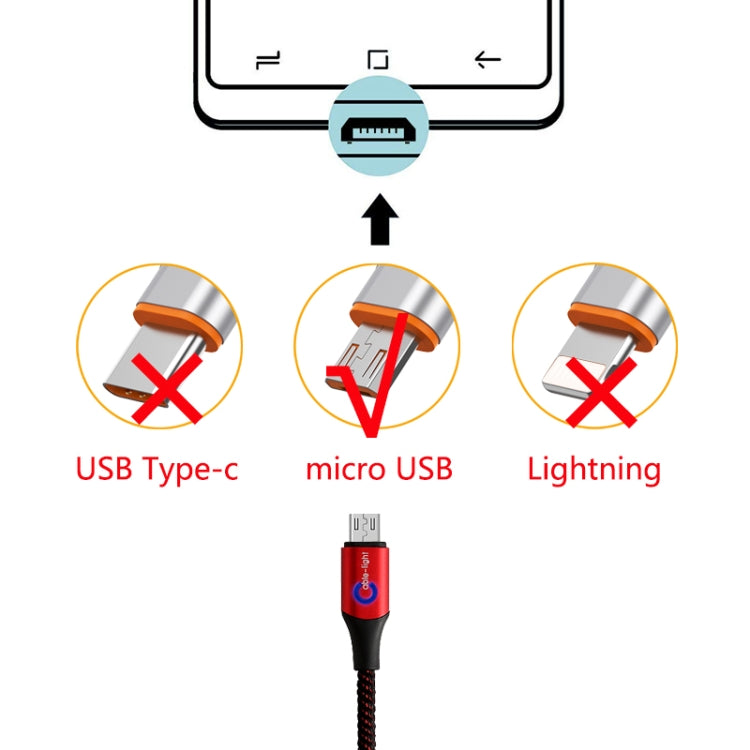 ENKAY ENK-CB304 2.4A USB to Micro USB Nylon Weaving Data Transfer Charging Cable with Intelligent Light, Length: 1m(Black)