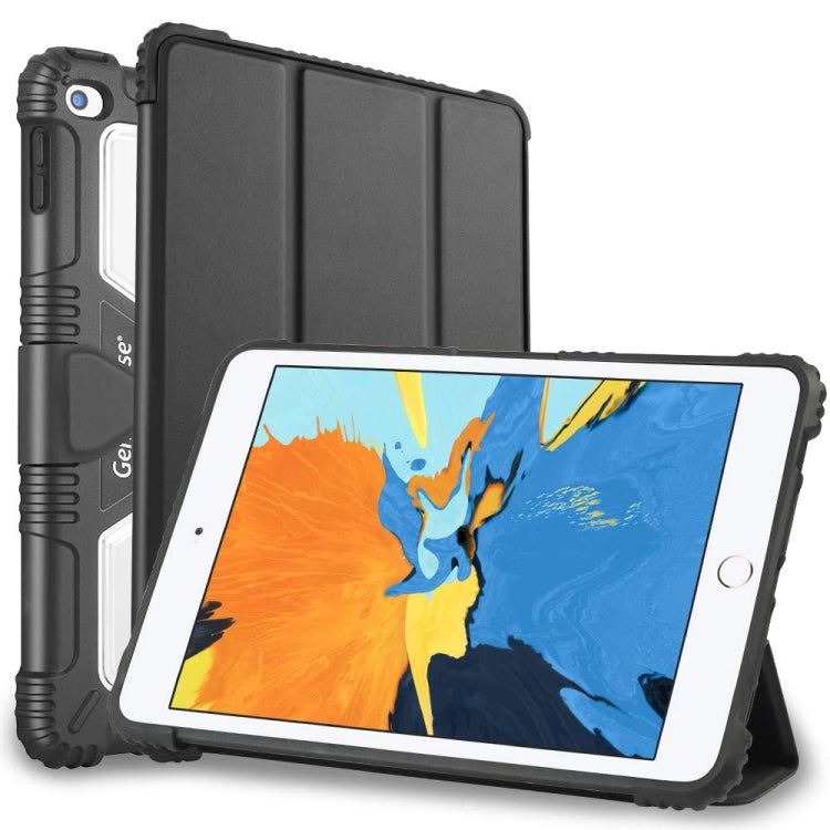 For iPad Mini 5/4/3/2/1 Genius Case TPU + PC Skin Mounted Magnetic Absorption Three Fold Flat Plate Anti Falling Sleeve Protective Shell/Case(Black)