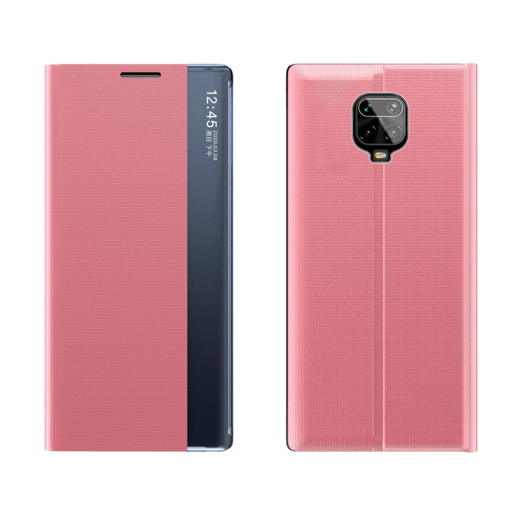 For Xiaomi Redmi Note 9S / Note9 Pro / Note 9 Pro Max Side Display Magnetic Horizontal Flip Plain Texture Cloth + PC Case with Holder & Sleep / Wake-up Function