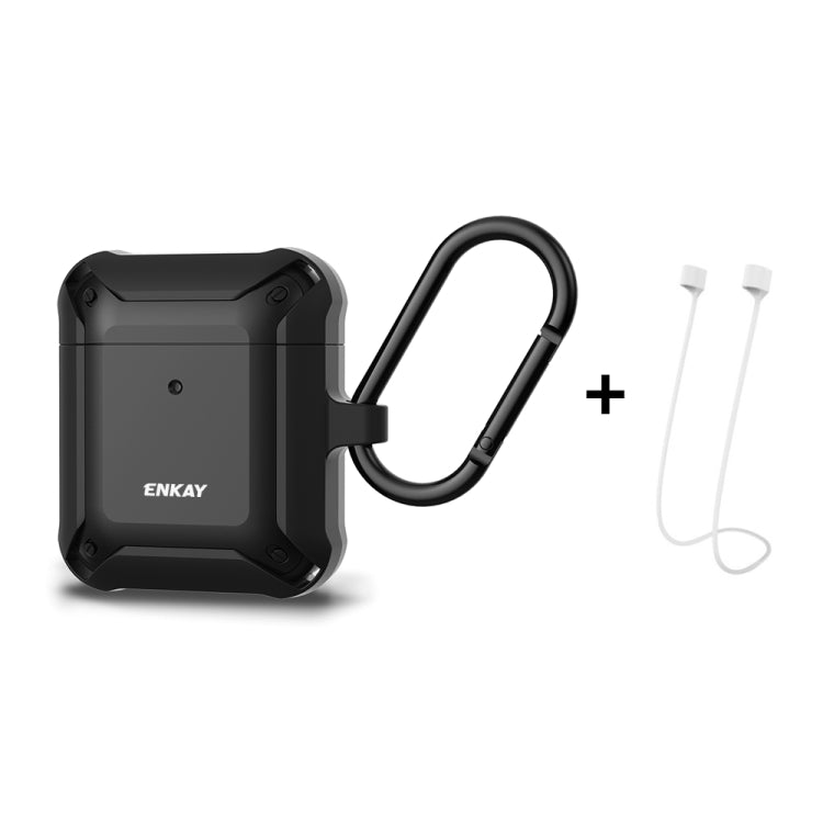ENKAY ENK-AC8001 for Apple AirPods 1 / 2 Wireless Earphone TPU + PC Protective Case with Carabiner & Anti-lost Rope