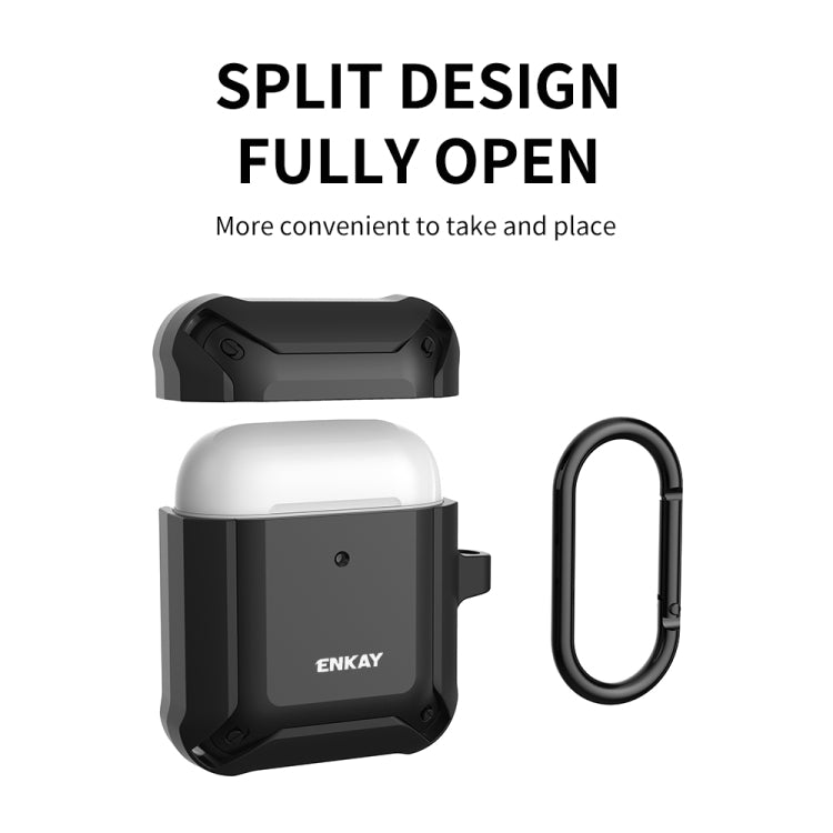 ENKAY ENK-AC8001 for Apple AirPods 1 / 2 Wireless Earphone TPU + PC Protective Case with Carabiner & Anti-lost Rope