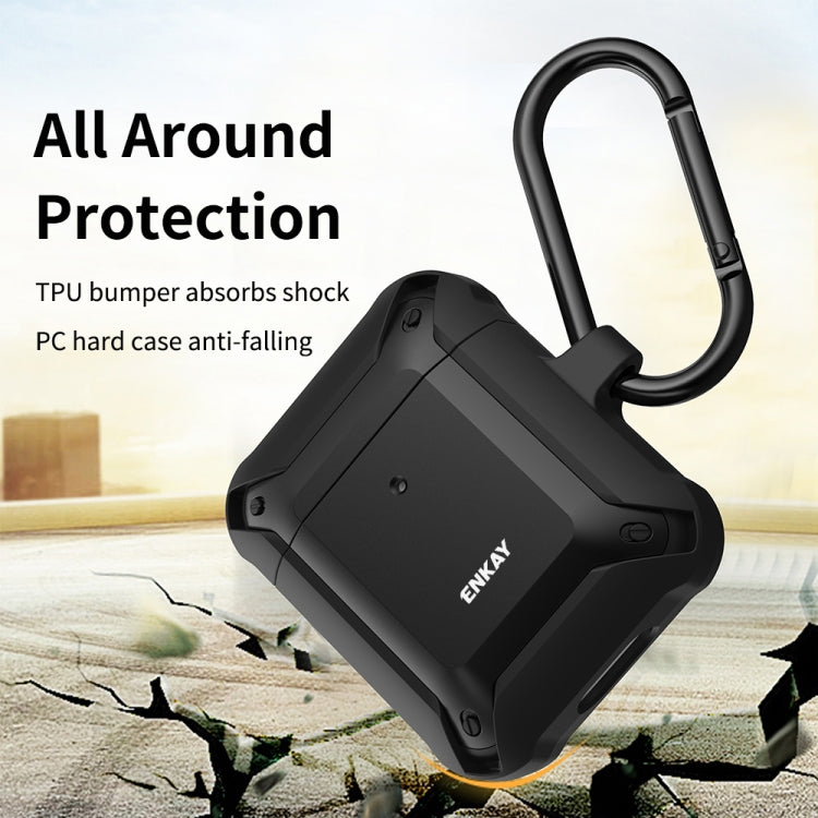 ENKAY ENK-AC8001 for Apple AirPods 1 / 2 Wireless Earphone TPU + PC Protective Case with Carabiner & Anti-lost Rope