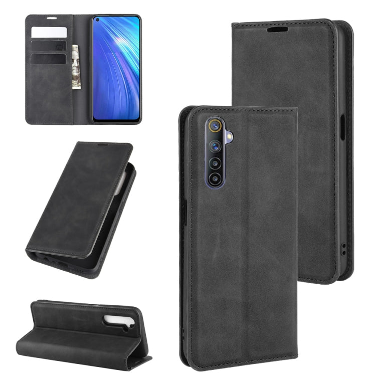 For OPPO Realme 6 Retro-skin Business Magnetic Suction Leather Case with Holder & Card Slots & Wallet