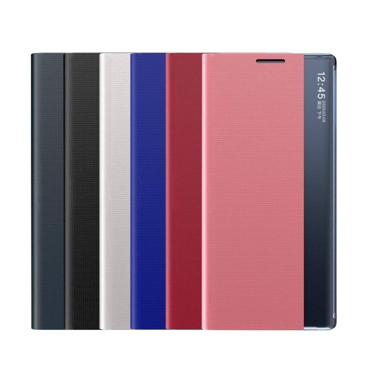 For Xiaomi Redmi Note 8 Pro Side Display Magnetic Horizontal Flip Plain Texture Cloth + PC Case with Holder & Sleep / Wake-up Function