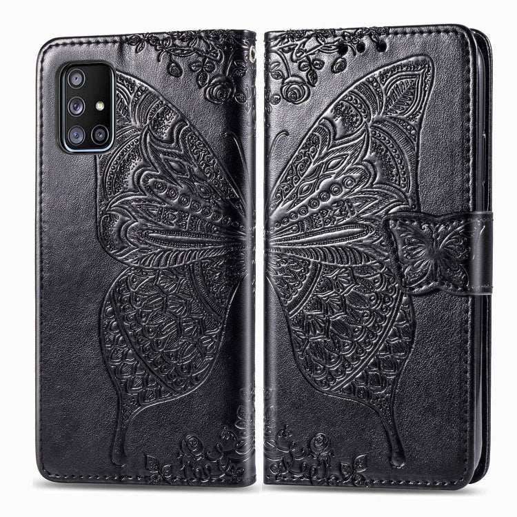 For Galaxy A51 5G Butterfly Love Flower Embossed Horizontal Flip Leather Case with Bracket / Card Slot / Wallet / Lanyard