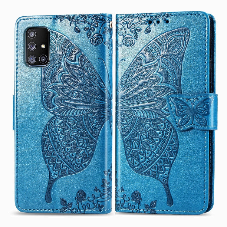 For Galaxy A51 5G Butterfly Love Flower Embossed Horizontal Flip Leather Case with Bracket / Card Slot / Wallet / Lanyard