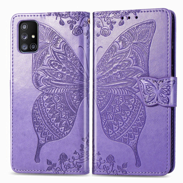 For Galaxy A51 5G Butterfly Love Flower Embossed Horizontal Flip Leather Case with Bracket / Card Slot / Wallet / Lanyard