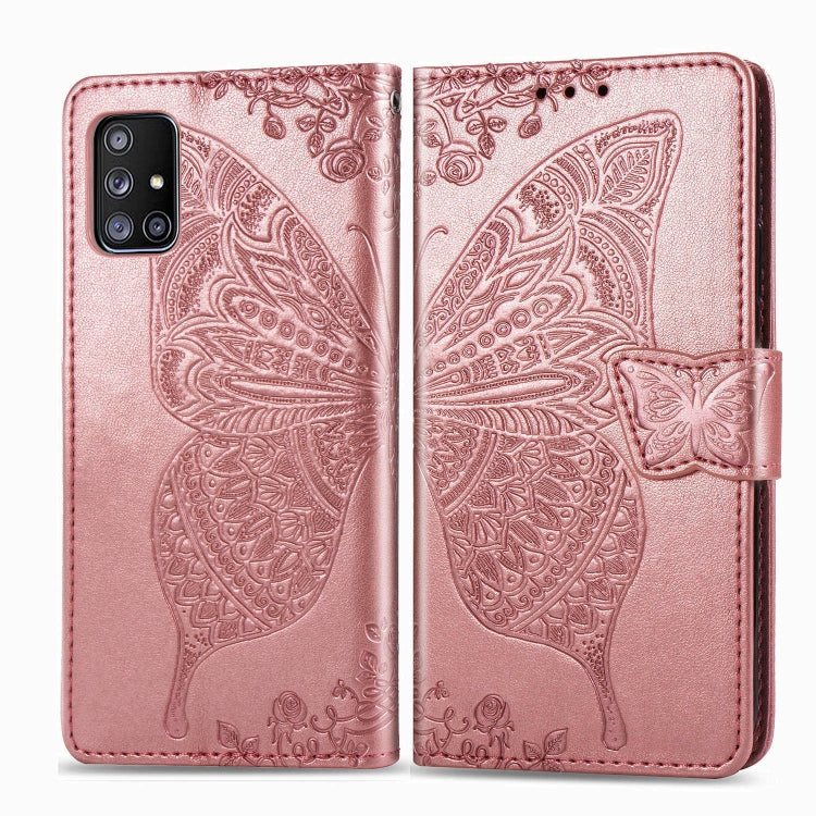 For Galaxy A51 5G Butterfly Love Flower Embossed Horizontal Flip Leather Case with Bracket / Card Slot / Wallet / Lanyard