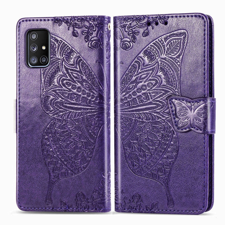 For Galaxy A51 5G Butterfly Love Flower Embossed Horizontal Flip Leather Case with Bracket / Card Slot / Wallet / Lanyard