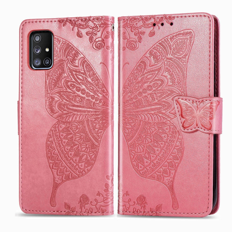 For Galaxy A51 5G Butterfly Love Flower Embossed Horizontal Flip Leather Case with Bracket / Card Slot / Wallet / Lanyard