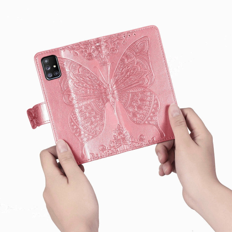 For Galaxy A51 5G Butterfly Love Flower Embossed Horizontal Flip Leather Case with Bracket / Card Slot / Wallet / Lanyard