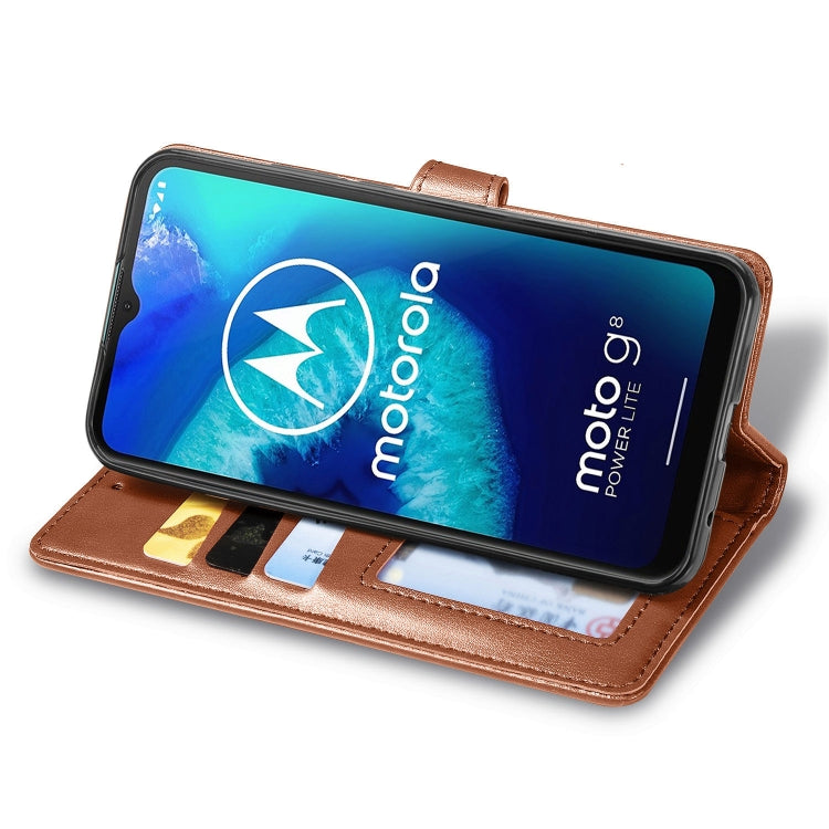 For Moto G8 Power Lite Retro Solid Color Leather Buckle Phone Case with Lanyard & Photo Frame & Card Slot & Wallet & Stand Function