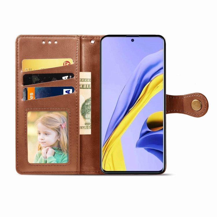 For Galaxy A51 5G Retro Solid Color Leather Buckle Phone Case with Lanyard & Photo Frame & Card Slot & Wallet & Stand Function