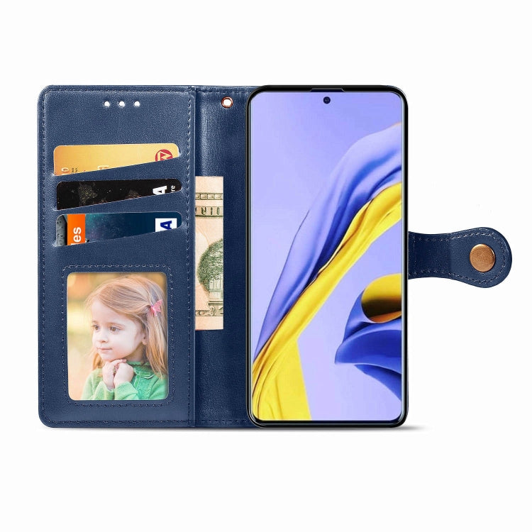 For Galaxy A51 5G Retro Solid Color Leather Buckle Phone Case with Lanyard & Photo Frame & Card Slot & Wallet & Stand Function