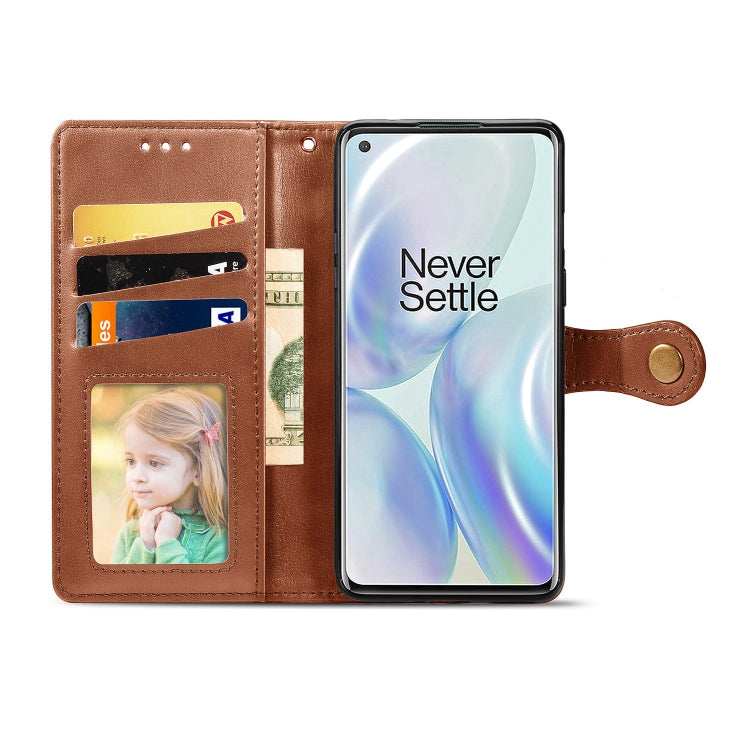 For OnePlus 8 Retro Solid Color Leather Buckle Phone Case with Lanyard & Photo Frame & Card Slot & Wallet & Stand Function