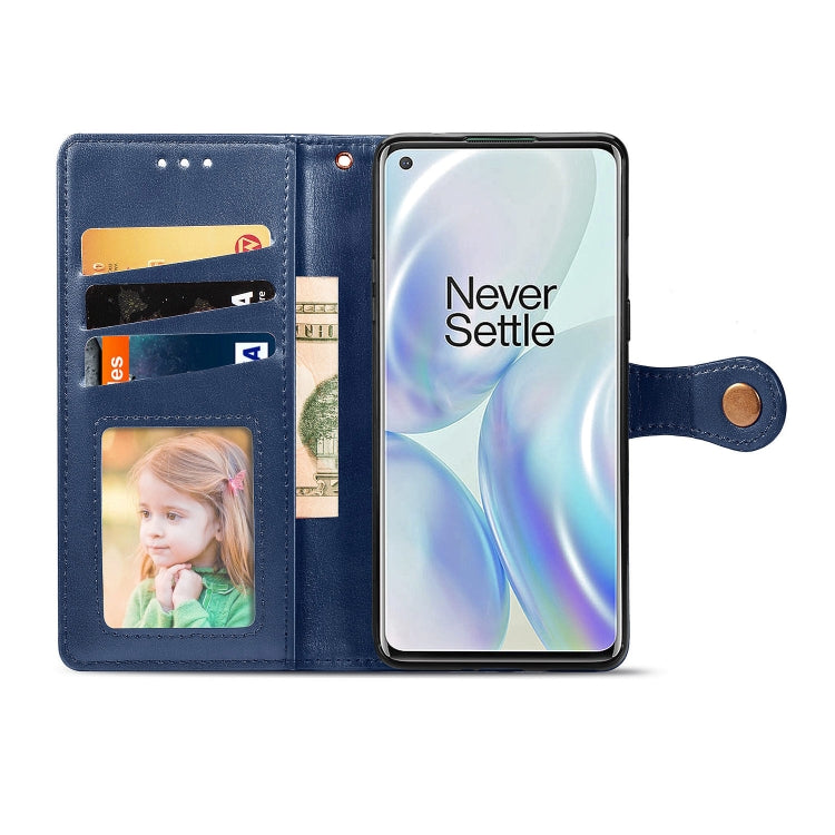 For OnePlus 8 Retro Solid Color Leather Buckle Phone Case with Lanyard & Photo Frame & Card Slot & Wallet & Stand Function
