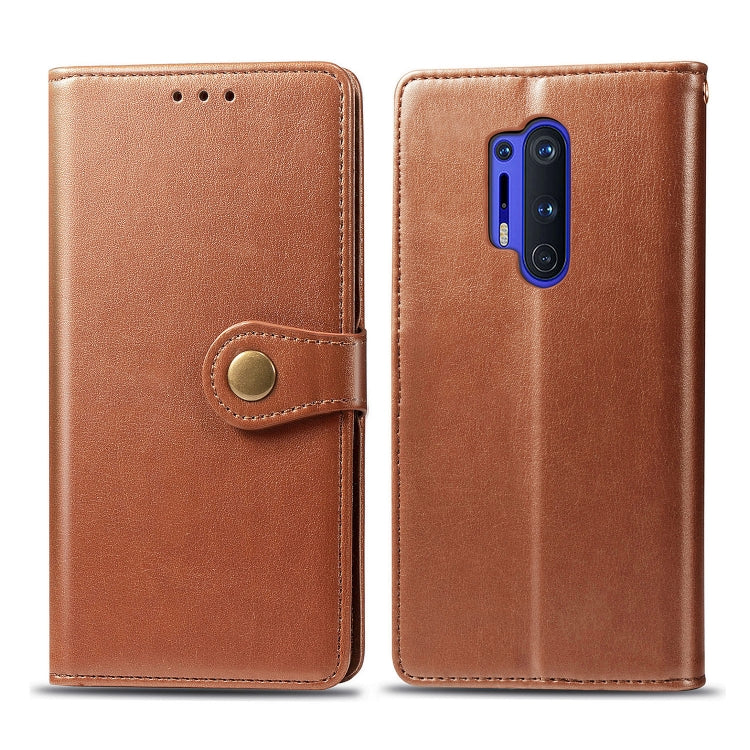 For OnePlus 8 Pro Retro Solid Color Leather Buckle Phone Case with Lanyard & Photo Frame & Card Slot & Wallet & Stand Function