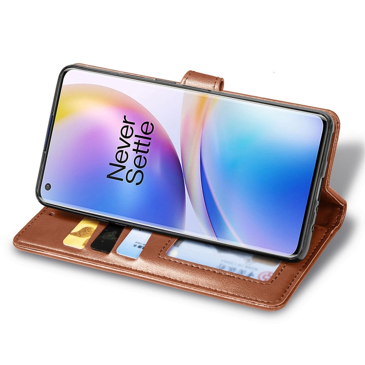 For OnePlus 8 Pro Retro Solid Color Leather Buckle Phone Case with Lanyard & Photo Frame & Card Slot & Wallet & Stand Function